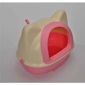 YES4PETS Medium Hooded Cat Toilet Litter Box Tray House With Scoop Pink