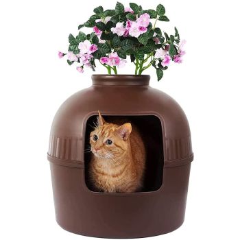 YES4PETS Multifunctional Cat Litter Box Pet Cat House Semi-Enclosed Brown