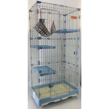 146 cm Blue Pet 4 Level Cat Cage House With Litter Tray & Wheel 72x47x146 cm