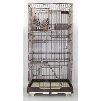 146 cm Brown Pet 4 Level Cat Cage House With Litter Tray & Wheel 72x47x146 cm