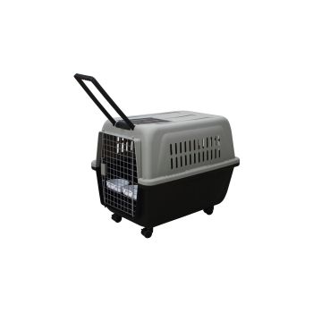 YES4PETS Large Plastic Kennels Pet Carrier Dog Cat Cage Crate With Handle and Wheel Black