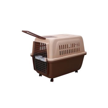 YES4PETS Large Plastic Kennels Pet Carrier Dog Cat Cage Crate With Handle and Wheel Brown