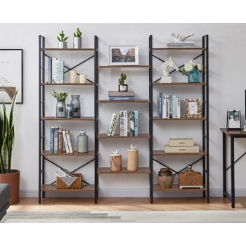 YES4HOMES Industrial Vintage Shelf Bookshelf, Wood and Metal Bookcase Furniture for Home & Office