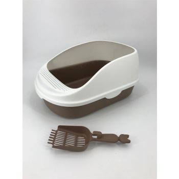 YES4PETS Large Deep Portable Cat Toilet Litter Box Tray with Scoop Brown