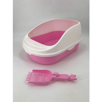 YES4PETS  Large Deep Cat Toilet Litter Box Tray High Wall with Scoop Pink