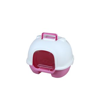 YES4PETS Portable Hooded Cat Toilet Litter Box Tray House with Handle, Scoop and Charcoal Filter Pink