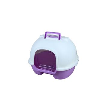 YES4PETS Portable Hooded Cat Toilet Litter Box Tray House with Handle, Scoop and Charcoal Filter Purple