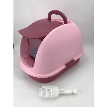 YES4PETS XL Portable Hooded Cat Toilet Litter Box Tray House with Charcoal Filter and Scoop Pink