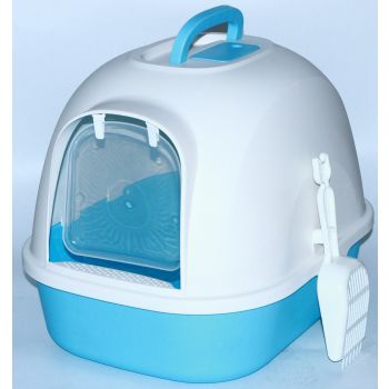 YES4PETS Portable Hooded Cat Toilet Litter Box Tray House with Handle and Scoop Blue