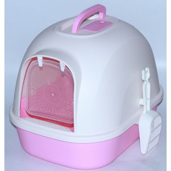 YES4PETS Portable Hooded Cat Toilet Litter Box Tray House with Handle and Scoop Pink