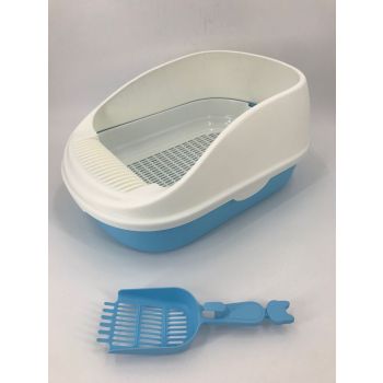 YES4PETS Large Portable Cat Toilet Litter Box Tray House with Scoop and Grid Tray Blue