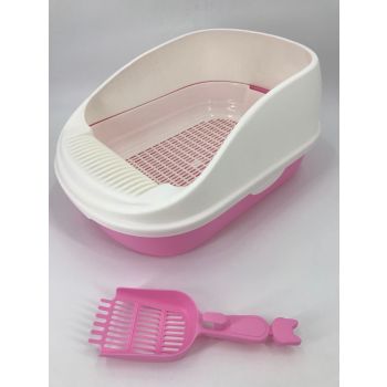 YES4PETS Large Portable Cat Toilet Litter Box Tray with Scoop and Grid Tray Pink