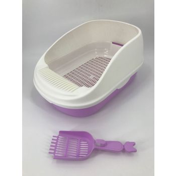 YES4PETS Large Portable Cat Toilet Litter Box Tray with Scoop and Grid Tray Purple