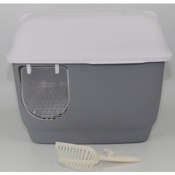 YES4PETS XL Portable Hooded Cat Toilet Litter Box Tray House with Handle and Scoop Grey