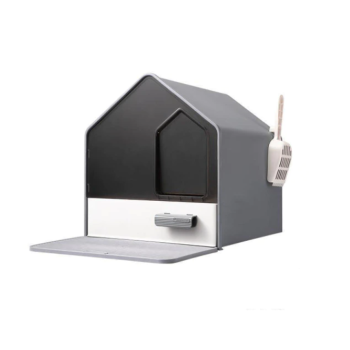 YES4PETS L Portable Hooded Cat Toilet Litter Box Tray House with Drawer and Scoop-Grey