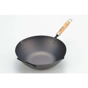 Yoshikawa Cook-Pal Ren 36cm Premium Carbon Steel Heat Treated Wok with two handles