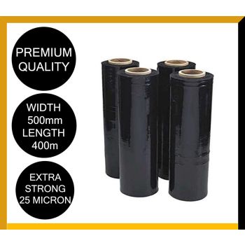 Moofer Premium Pallet Stretch Wrap 500mm x 300m x 25um Black (4 Packs)