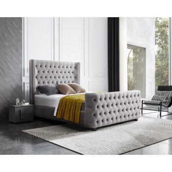 Milan Grey Velvet Tufted  Headboard and End board Bed Frame - King Size