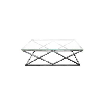 Alsea - Silver Coffee Table With Clear Glass Top