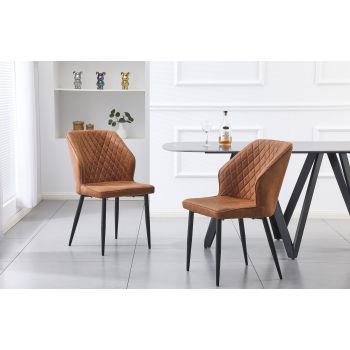 Set of 4 - Cross Pattern Dining Chair - Brown Black Legs