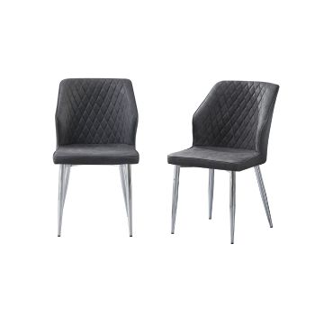 Cross Pattern Dining Chair - Charcoal with Silver Legs - Set of 4