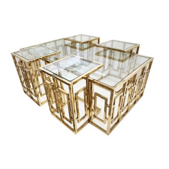 Pinnacle Set of 5 Coffee Table Gold Base - Clear Glass