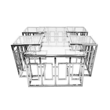 Pinnacle Set of 5 Coffee Table Silver Base - Clear Glass