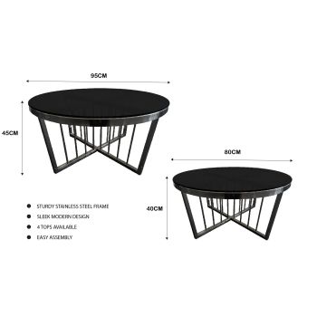 Salina Coffee Table 80cm Black Base - Black Glass