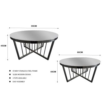 Salina Coffee Table 80cm Black Base - Mirror Glass