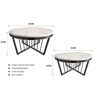 Salina Coffee Table 80cm Black Base - White Marble