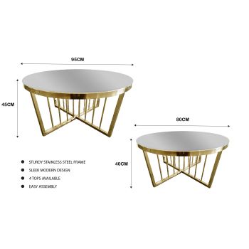 Salina Coffee Table 80cm Gold Base - Mirror Glass