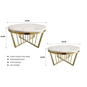 Salina Coffee Table 80cm Gold Base - White Marble