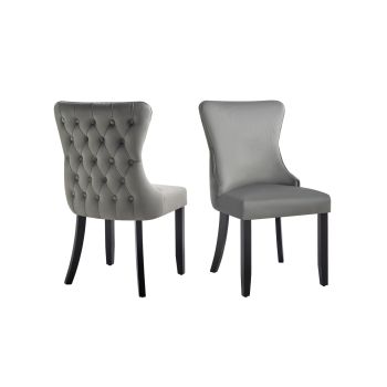 Paris Dark Grey Velvet and black Rubberwood Upholstered Dining Chairs Tufted Back -Set of 2