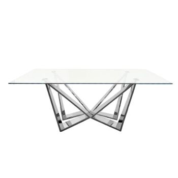 Roula Dining Table Silver Base - Clear Glass