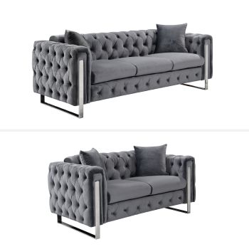 Madeline Range - Dark Grey Velvet 3+2+1 - Silver Trims