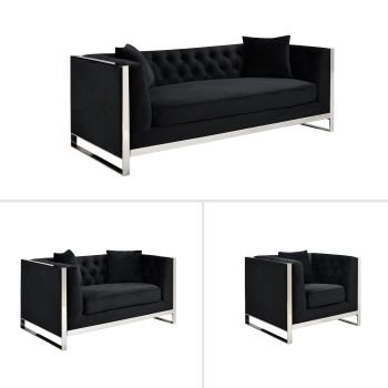 William Lounge 3+2+1  - Black Velvet - Silver Trims