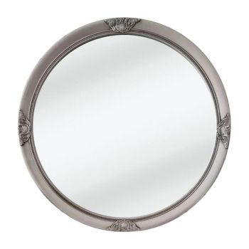 French Provincial Ornate Round Mirror - Antique Silver