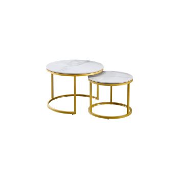 Nesting style Coffee Table - White on Champagne Gold - 60cm/40cm