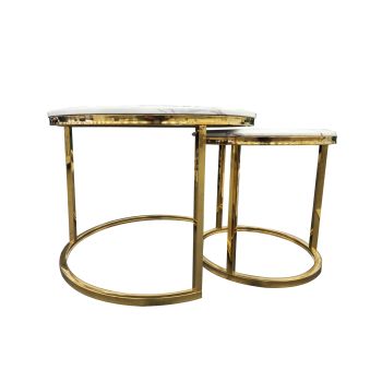 Nesting Style Coffee Table - White on Gold - 60cm/45cm