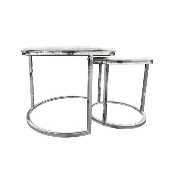 Nesting style Coffee Table - White on Silver - 60cm/45cm