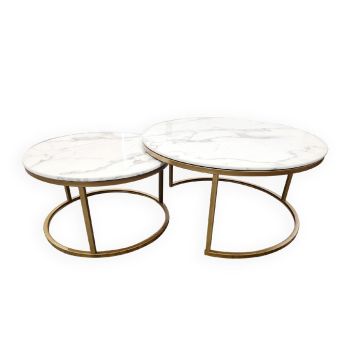 Nesting Style Coffee Table - White on Champagne Gold - 80cm/60cm