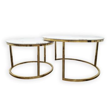 Nesting Style Coffee Table - White on Gold Stainless Steel - 80cm/60cm