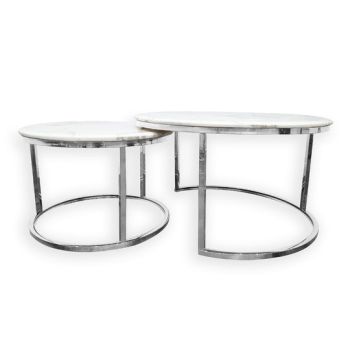 Nesting Style Coffee Table - White on Silver Stainless Steel - 80cm/60cm