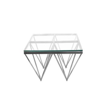 Pinnacle Silver Side Table - Black Glass