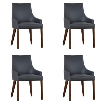 Tuberose Dining Chair Set of 4 PU Leather Solid Acacia Wood Furniture Dark Grey
