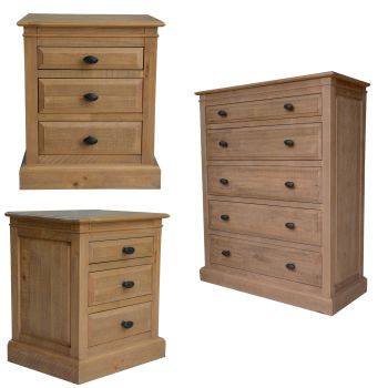 Jade Set of 2 Bedside 5 Drawer Tallboy Bedroom Furniture Package Set - Natural