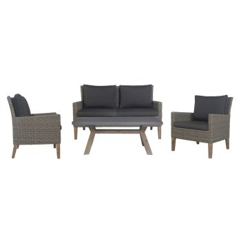 Byron 4pc Rattan Outdoor Sofa Set 2 Seater Wicker Lounge Grey Coffee Table 