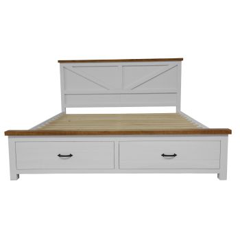 Grandy Bed Frame Quen Size Timber Mattress Base With Storage Drawer White Brown