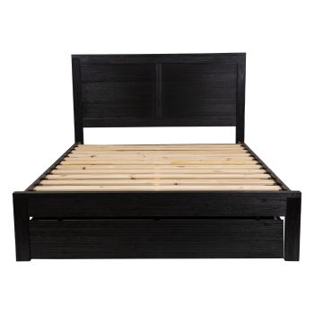 Tofino Bed Frame Queen Size Timber Mattress Base With Storage Drawers - Black