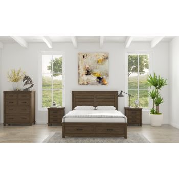 Lily 4pc King Bed Suite Bedside Tallboy Bedroom Furniture Package - Rustic Grey